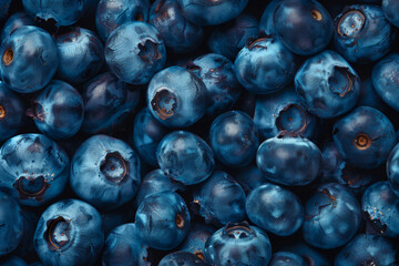 Close-up View of Fresh Blueberries with Water Drops: Vibrant and Juicy Summer Berries Background