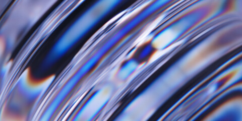 Glass surface with dispersion. Transparent fluid with refraction. Abstract background with ripples. 3d rendering
