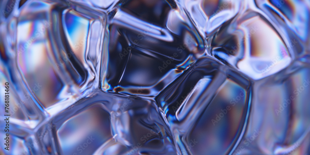 Poster fractured bubble surface with refraction and dispersion effect. transparent glass abstract backgroun