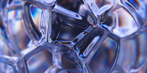 Fractured bubble surface with refraction and dispersion effect. Transparent glass abstract background. 3d rendering - 768181460