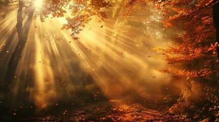 Obraz premium Sun Shining Through Trees in Forest