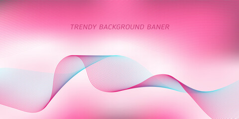 The bright background glows with a wave. Shiny moving lines design element. Modern white pink gradient smooth wave. For graphic, web design, banner, poster, advertising. Vector illustration.