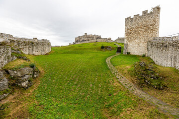 Fototapeta na wymiar Zipser Burg, Spišský hrad, UNESCO World Heritage, View from Inside into panoramic surroundings