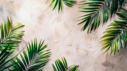 Palm Leaves Painting on Wall - obrazy, fototapety, plakaty