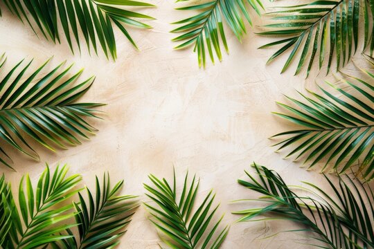 Green Palm Leaves on White Background