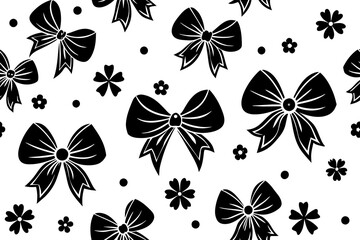 A pattern of bows and flowers silhouette vector art illustration