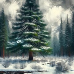 A pine tree painting style image.
