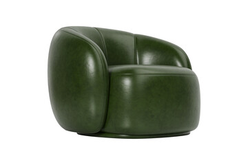 Modern green  leather armchair isolated on white background. Furniture Collection. 