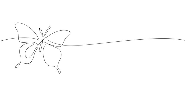 A single line drawing of a butterfly. Continuous line butterfly icon. One line icon. Vector illustration