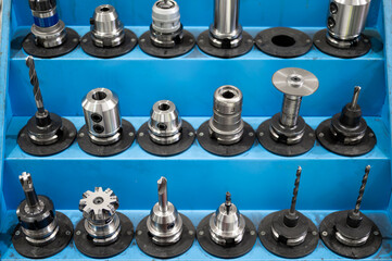 Various many type high precision tool. holder device for interface cutting tool and spindle of cnc machining center or automatic milling machine. High quality photography.
