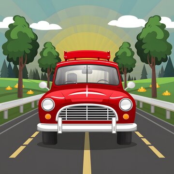 Homeland road trip red car symbolizes journey back home For Social Media Post Size