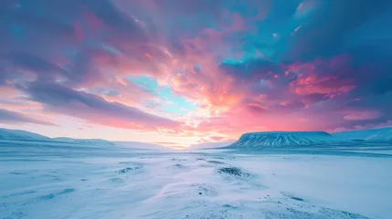Poster Aurores boréales Arctic landscape with colorful aurora in the sky.