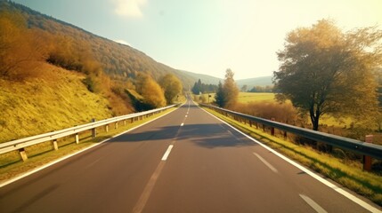 Scottish road trough countryside. Perspective road. - obrazy, fototapety, plakaty