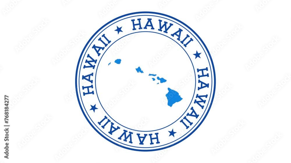 Poster hawaii intro. badge with the circular name and map of island. hawaii round logo animation.