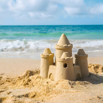 Sandcastle on seaside evokes relaxation and leisure in holiday concept For Social Media Post Size
