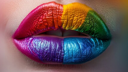 Womans Lips With Rainbow Paint