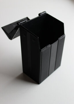 Model Of Empty Trash Can With Opened Lid Studio Isolated Stock Photo
