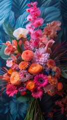 Flamboyant Tropical Bouquet with Pink Blooms and Orange Accents Amid Greenery