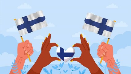 Finland flag celebration, Finnish National Day Public holiday animation 4k
