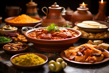 Lush Vibrancy and Gastronomic Delights in Traditional Algerian (DZ) Cuisine - obrazy, fototapety, plakaty