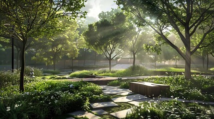 The lush green park is a sight to behold. The trees are tall and majestic, the flowers are in full bloom, and the grass is a rich, emerald green.