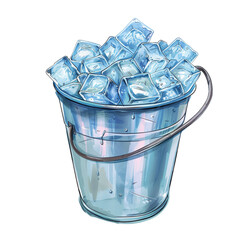 2D asset element of Ice bucket stocked with ice cubes for drinks. isolated on white background