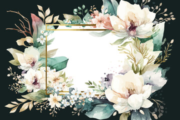 Floral vector frame. Watercolor flower illustration. Celebration background.