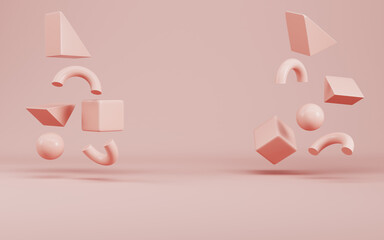 Minimal background. Abstract geometric figures on bright cream color background in pastel colors. Minimalism concept