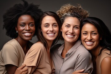 diverse group of women over dark background, international womens day concept.