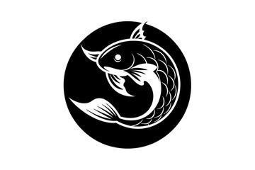 Koi Fish logo in a circle silhouette vector art illustration