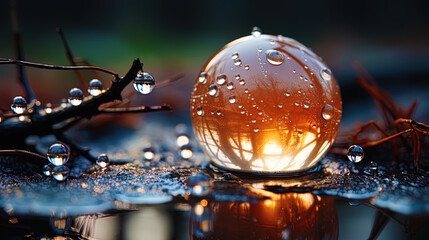 A frozen pearl, like a drop of dew, retaining its beauty forev - obrazy, fototapety, plakaty