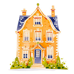 Watercolor house illustration for kids PNG