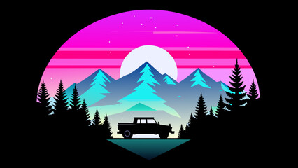 Journey to the Peaks: Travel Mountains Car T-Shirt Designs