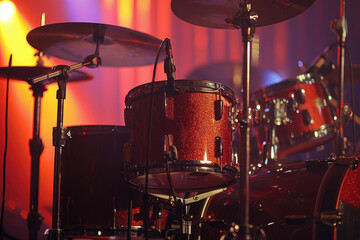 Fototapeta na wymiar Drum set, drums on stage