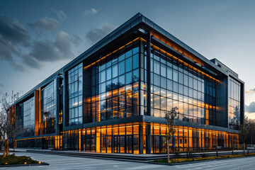 glass high rise building business center in modern style