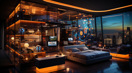 A modern room, with technological smart management systems, like a space from the futur