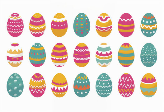 Set of easter eggs flat design colorful illustration on white background