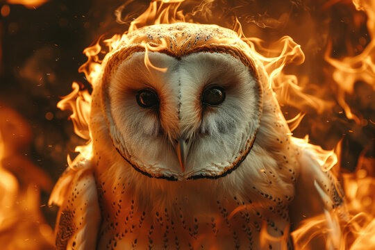 Wise fiery owl with flames