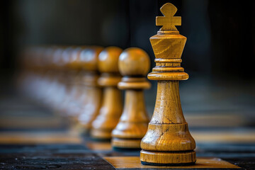 Chess pieces on the board, business leadership concept