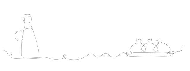 Linear georgian cuisine, red wine in vessel, khinkali vector banner for menu