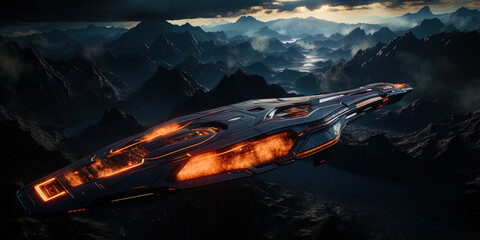 A starship, illuminated by the rays of distant constellations, like a torch in the darkness of co