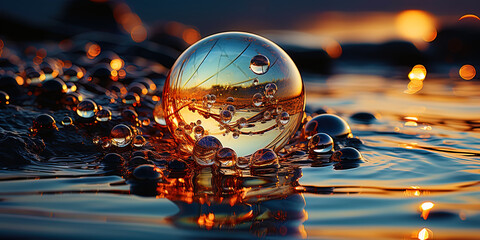 A transparent pearl, like a drop of pure water, drowned in a sea expans - obrazy, fototapety, plakaty