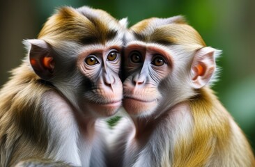 Fototapeta premium The two monkeys huddled together.