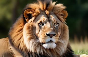 Portrait of a wild lion in natural conditions.