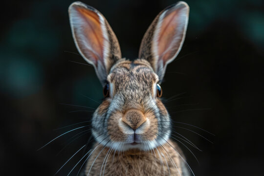 Close-up portrait of a hare with long ears