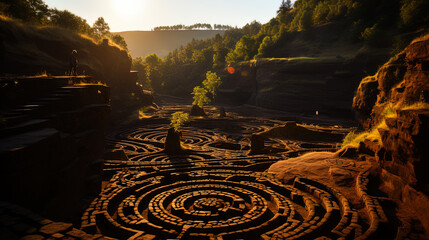 Bidy patterns resembling a complex labyrinth, like mysterious symbols of ancient tribe