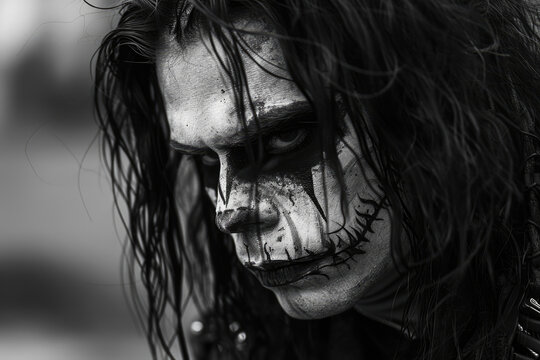 Man metalhead with sinister makeup