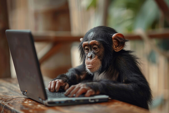 Smart monkey working on laptop