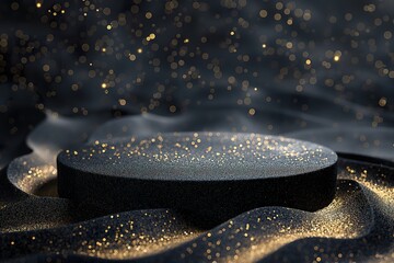 Detailed view of a circular object positioned on a black surface for display or presentation. - obrazy, fototapety, plakaty