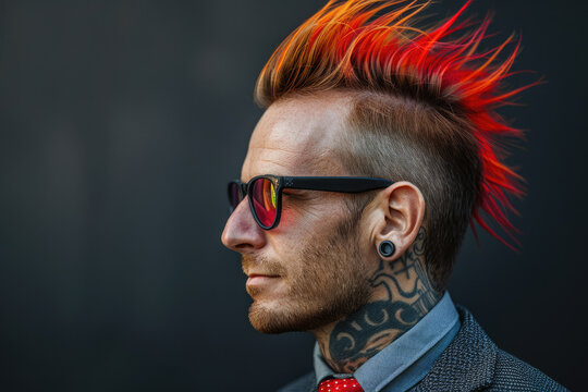 Young male businessman in a suit with a mohawk